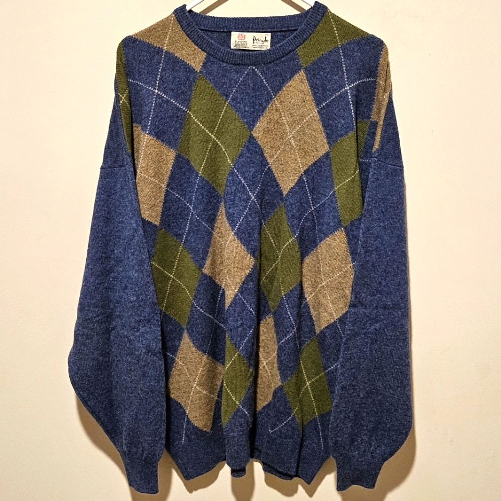 Vintage Pringle of Scotland Lambswool Argyle Sweater - Size XXL